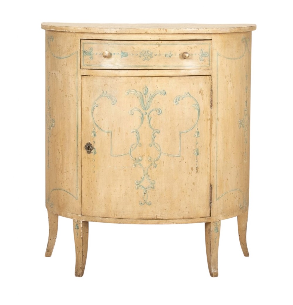 19th Century Italian Neoclassical Painted Demi Lune Cabinet 