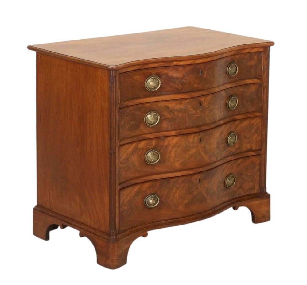 George III Figured Mahogany Serpintine Front Chest Of Drawers 