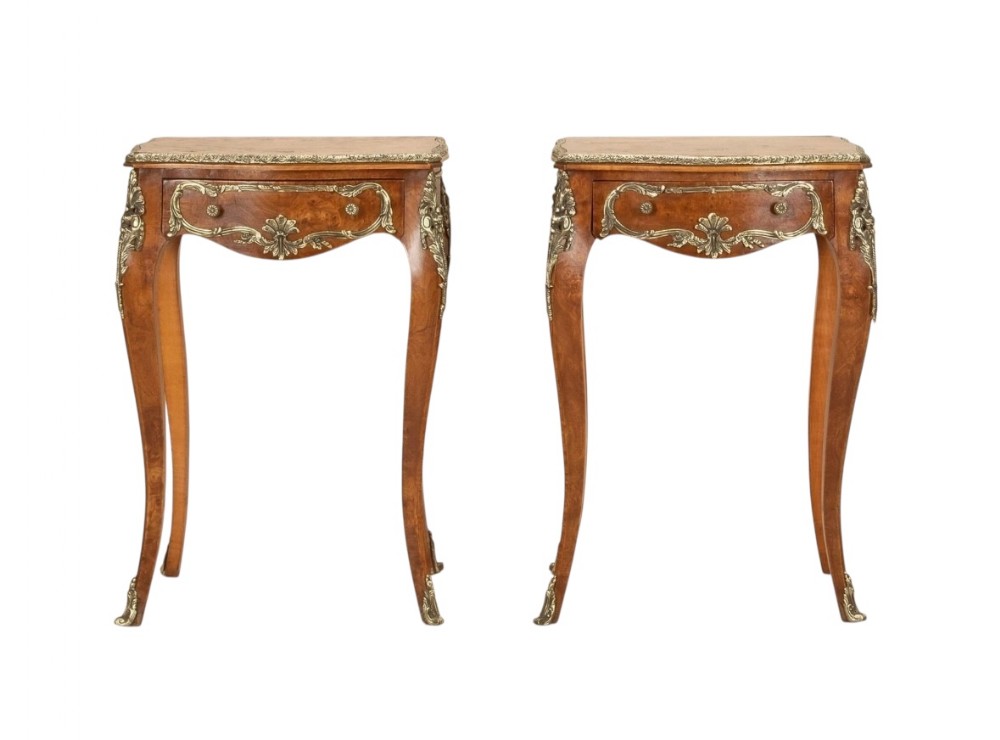 Pair Of 20th Century French Burr Walnut Bedside Tables