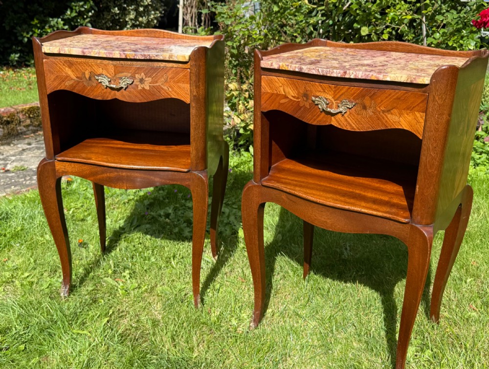 Pair of marquetry bedside tables 