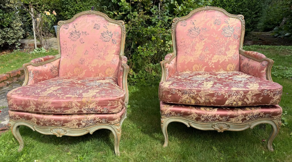 Pair of French painted Bergere armchairs 