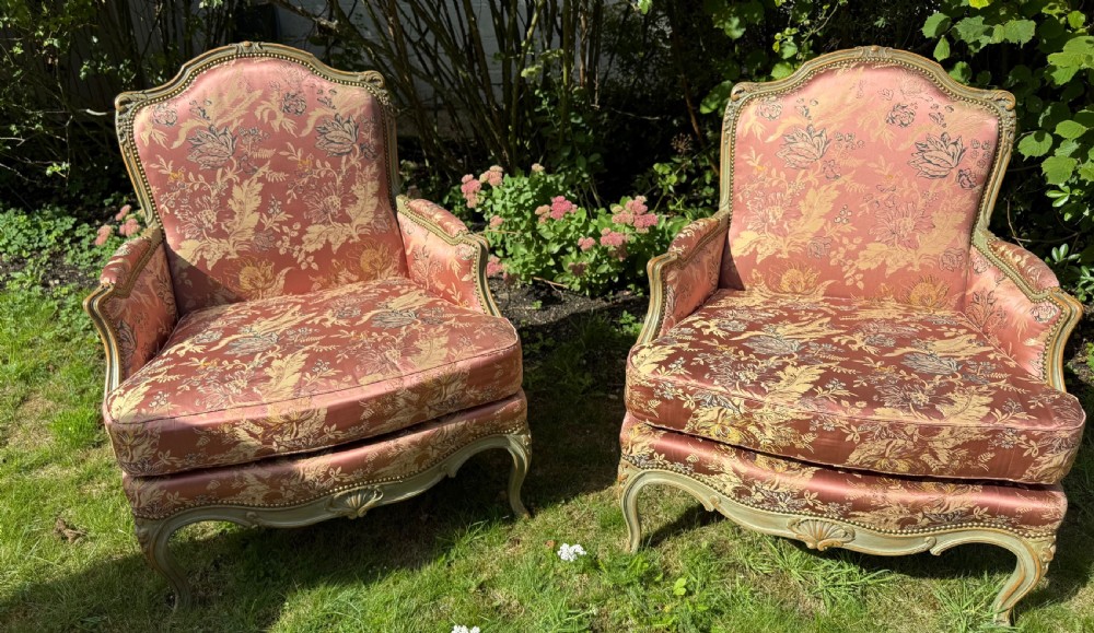 Pair of French painted Bergere armchairs  View II