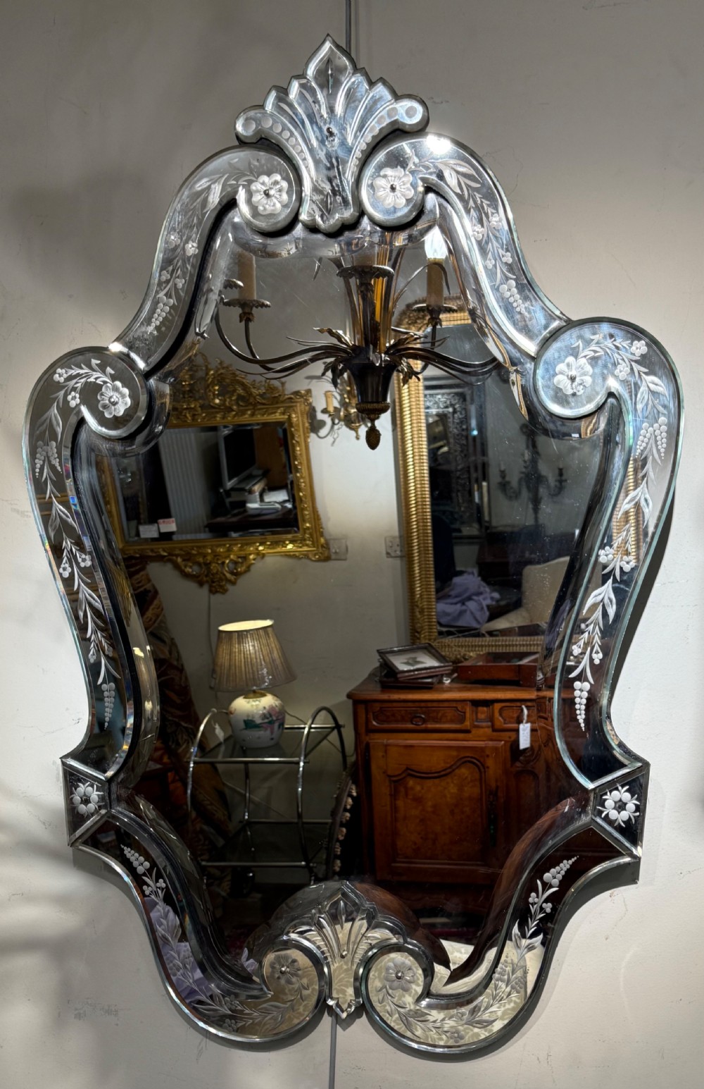 Cut glass and etched Venetian mirror 