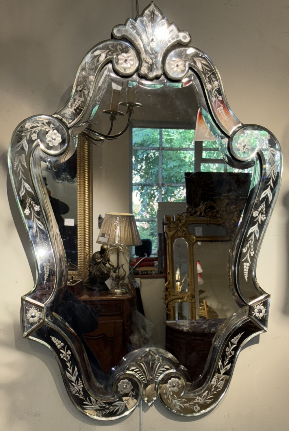 Cut glass and etched Venetian mirror  View III