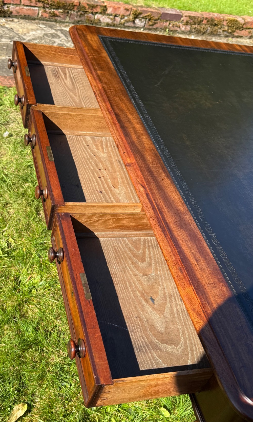 Large flame mahogany writing table View III