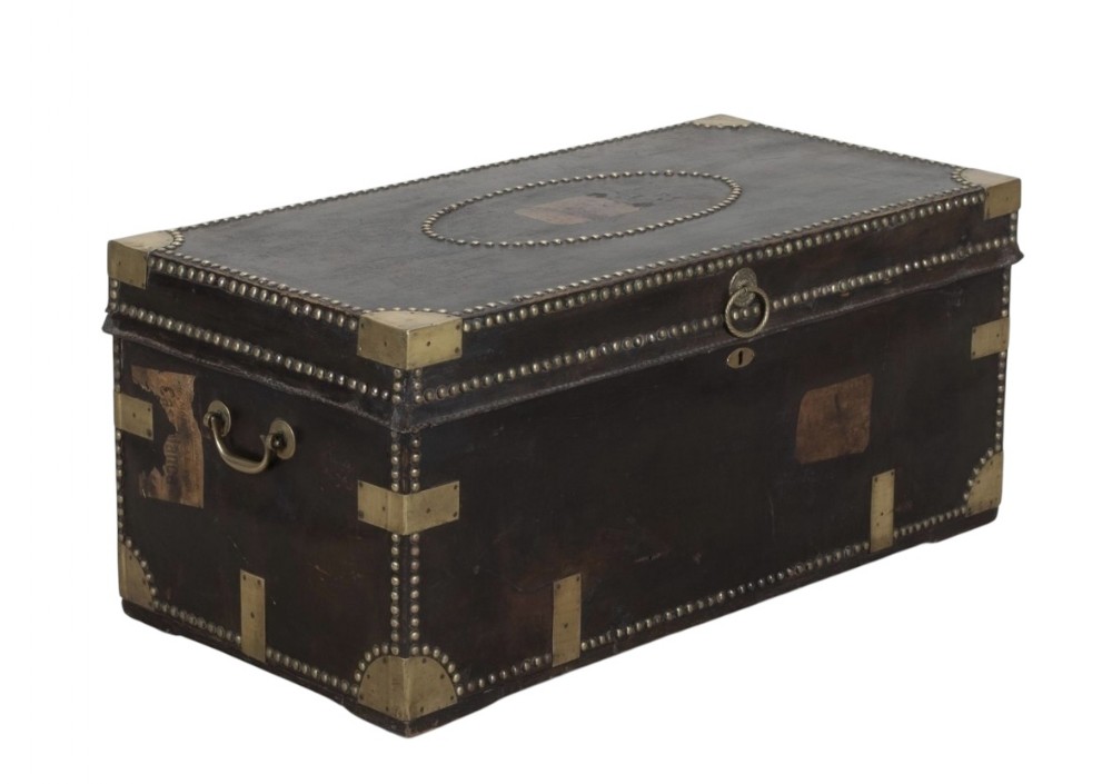French 19th Century Leather Campaign Trunk