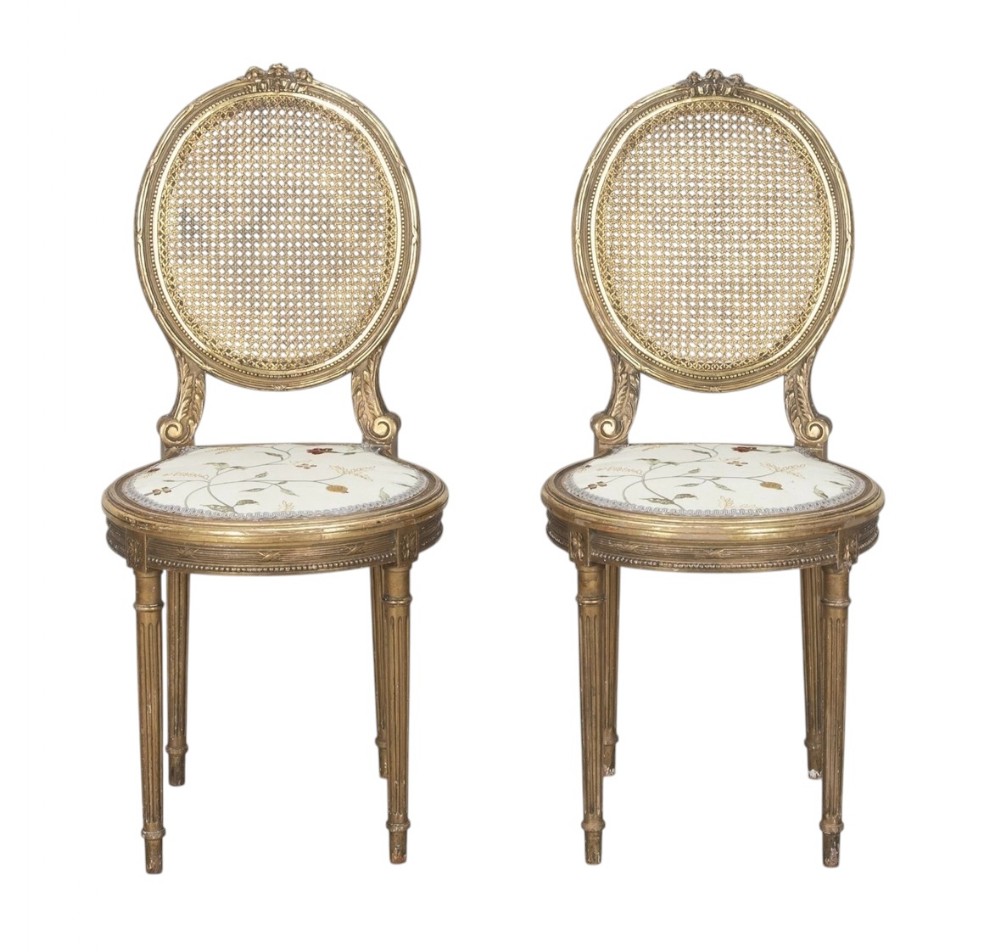 Pair Of French 19th Century Gilt Side Chairs 