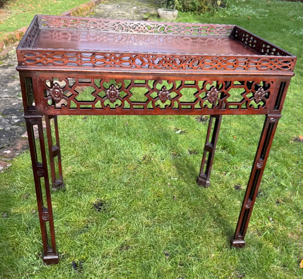 Carved fretwork silver table in mahogany  View III