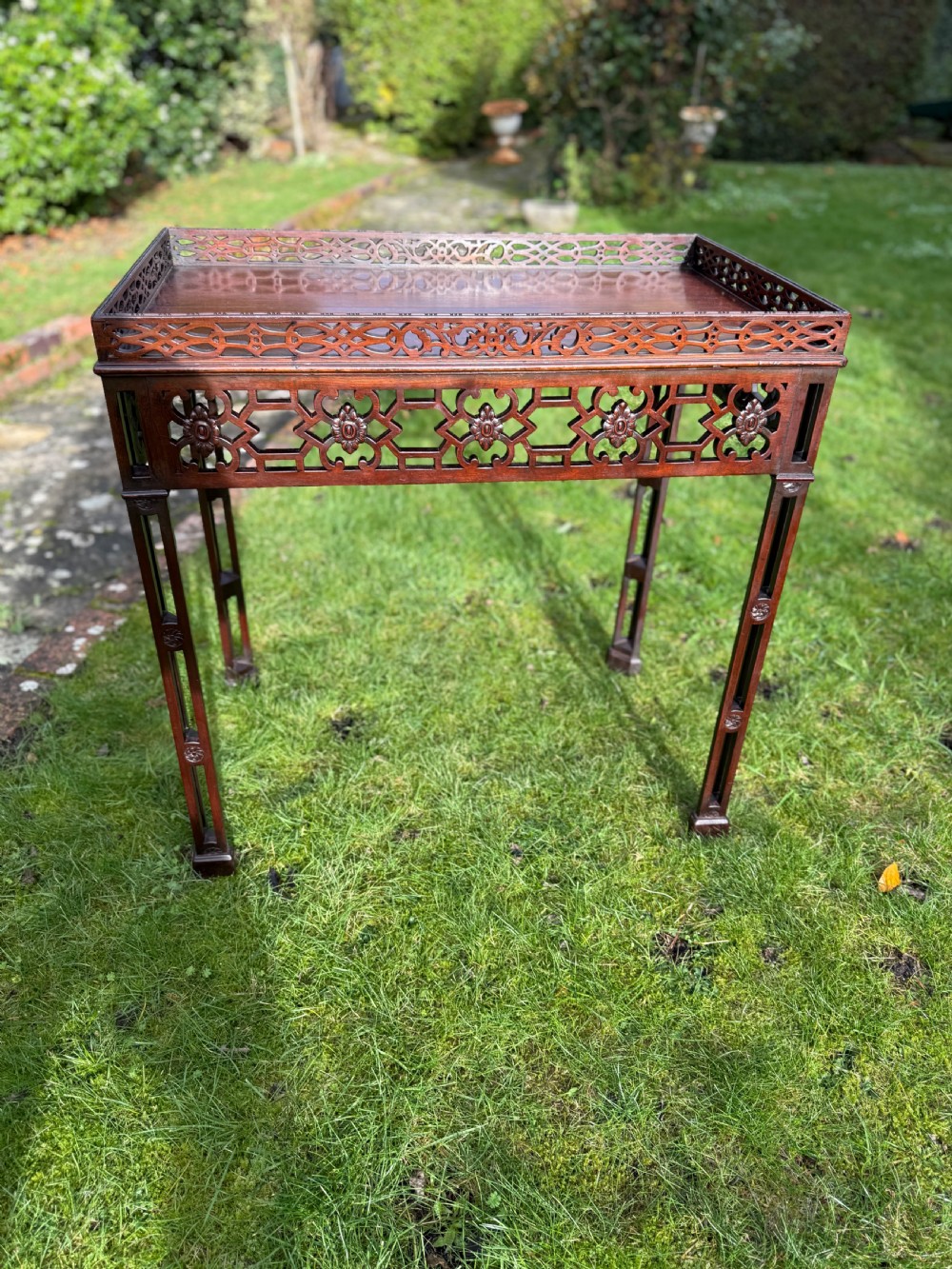 Carved fretwork silver table in mahogany  View V
