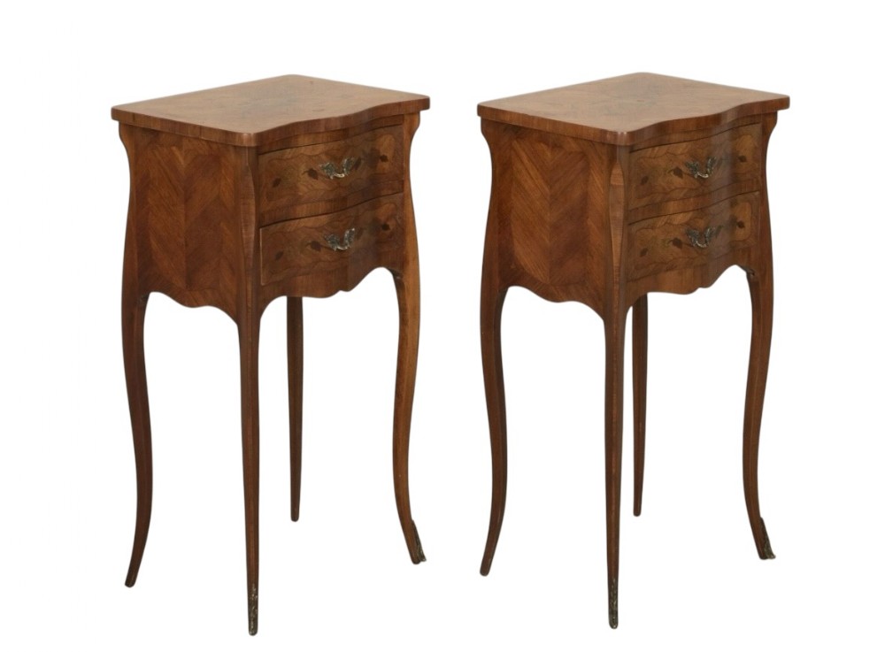 Pair Of 20th C French Louis XV Style Marquetry Bedsides 