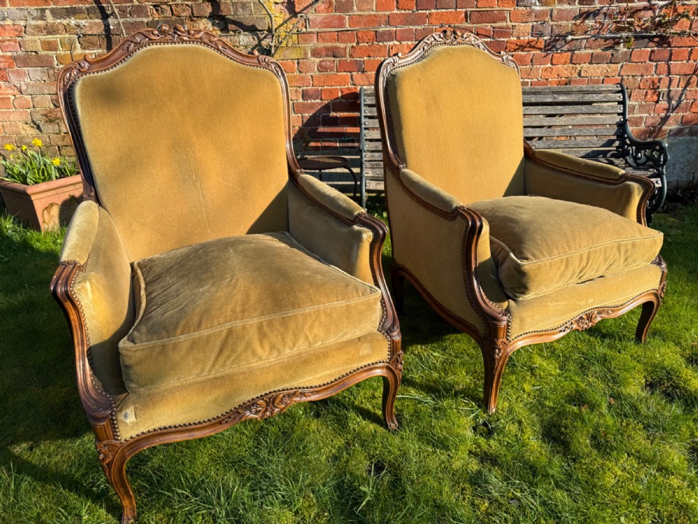 Large pair of carved walnut Bergere Armchairs  View II