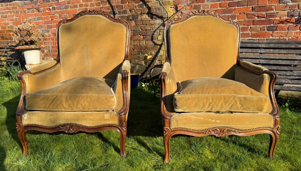 Large pair of carved walnut Bergere Armchairs  View IV