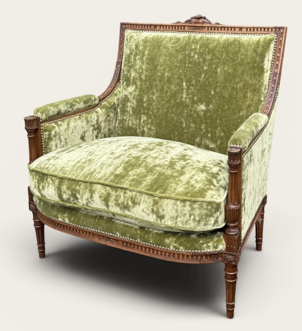 French walnut Marquise or love seat in velvet