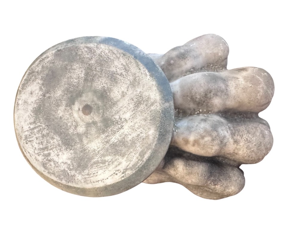 A carved light grey Carrara marble lions paw foot with detailed claws and a rounded collar base. View III