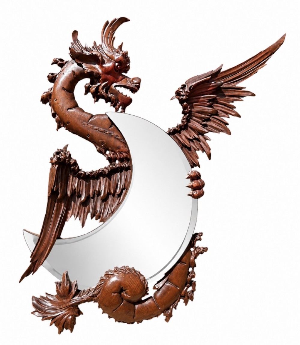 French 19th C Walnut Viardot Style Dragon Mirror