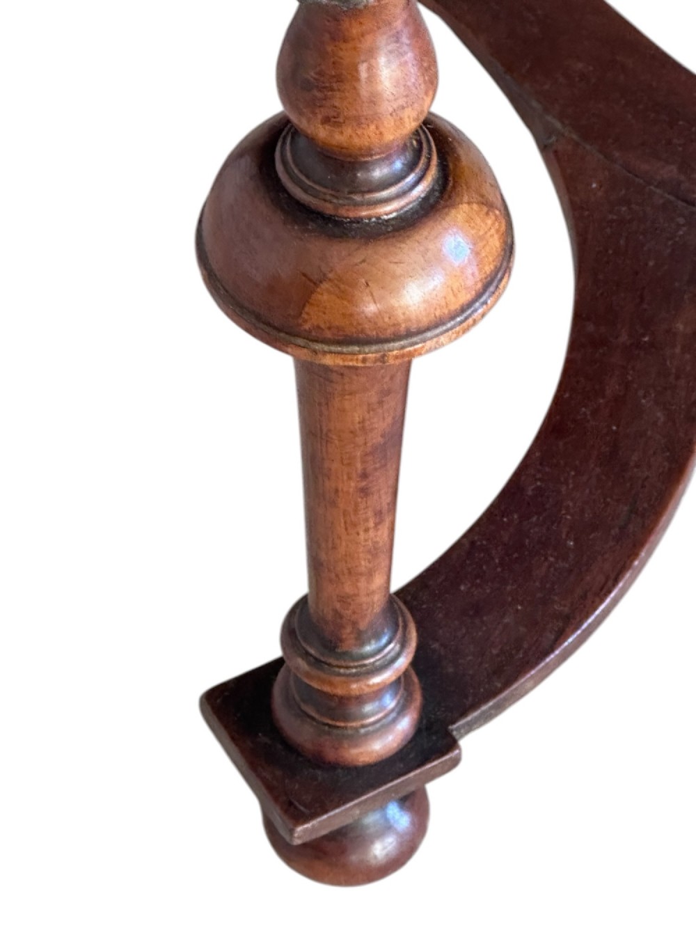 A 19th-century William and Mary style walnut stool featuring turned legs, a curved X-frame stretcher, and dark upholstered top embroidered with colourful floral motifs. View III