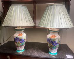 PAIR OF FLORAL PORCELAIN LAMPS