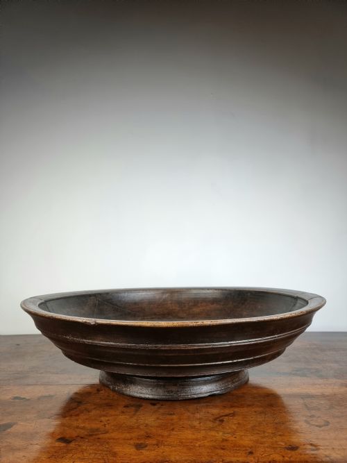 An Enormous 18thc Turned Footed Bowl.