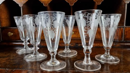 A Matched Set of Six Small Georgian Ale Glasses.