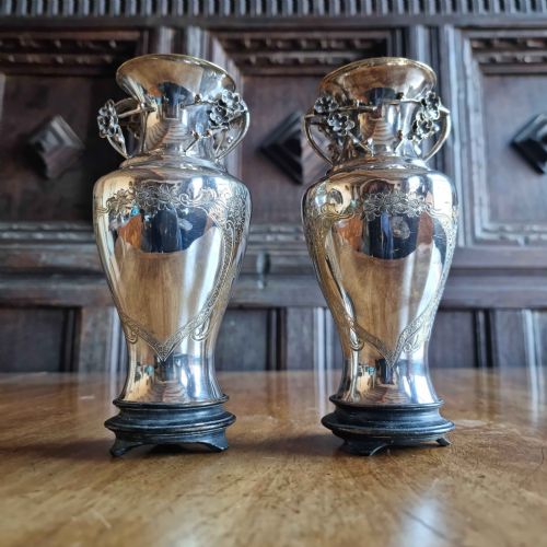 A Pair of 19th Century Chinese Silver Plated Vases.