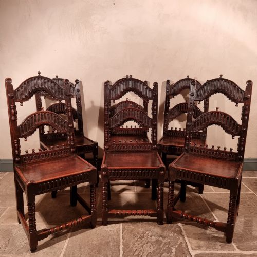 A SET OF SIX 17TH CENTURY STYLE DERBYSHIRE CHAIRS