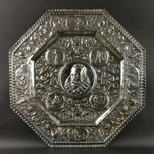 A Large 19th Century Repoussé Charger Depicting Miguel De Cervantes.
