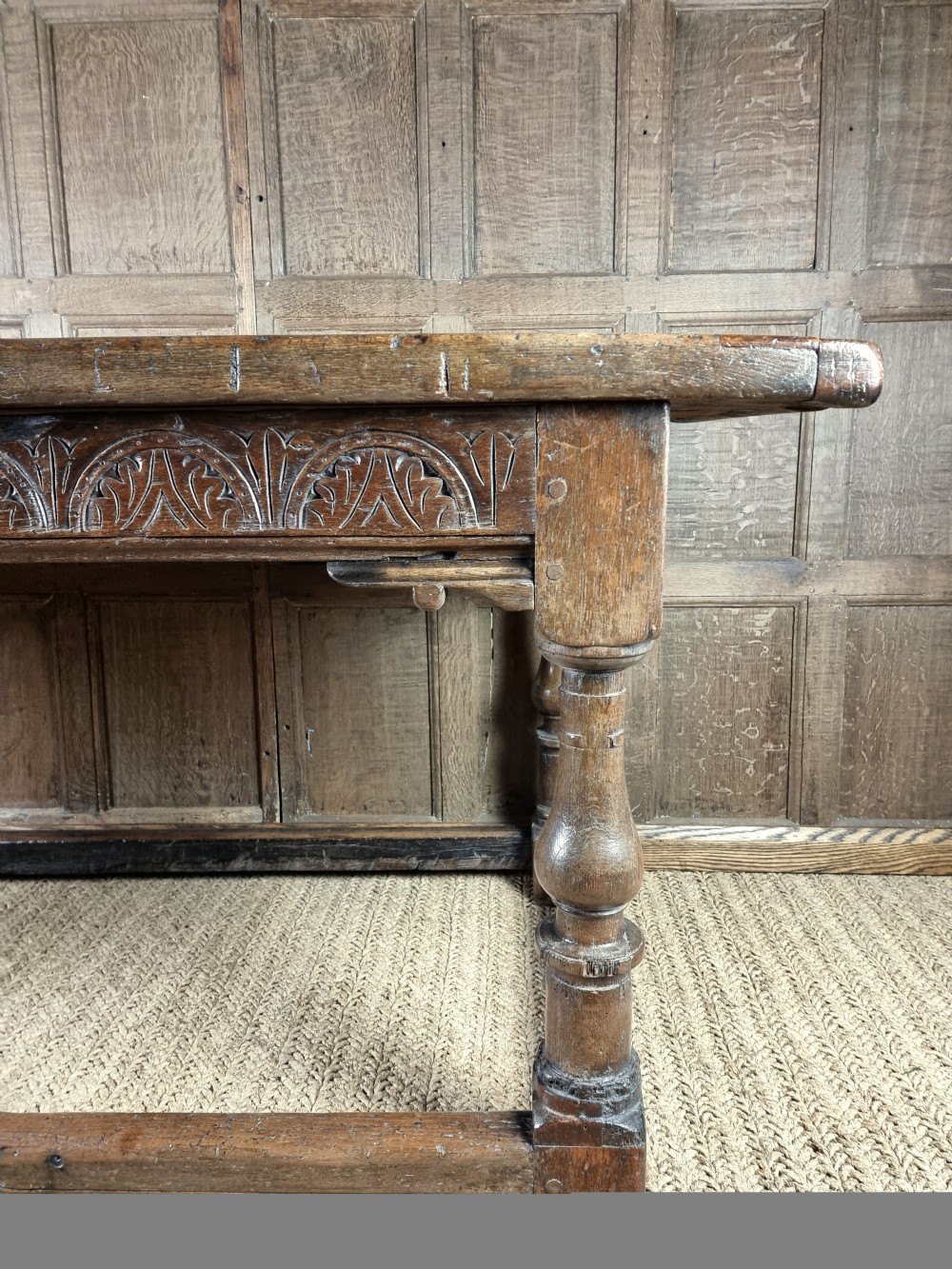 A 17th century oak refectory table. View IX