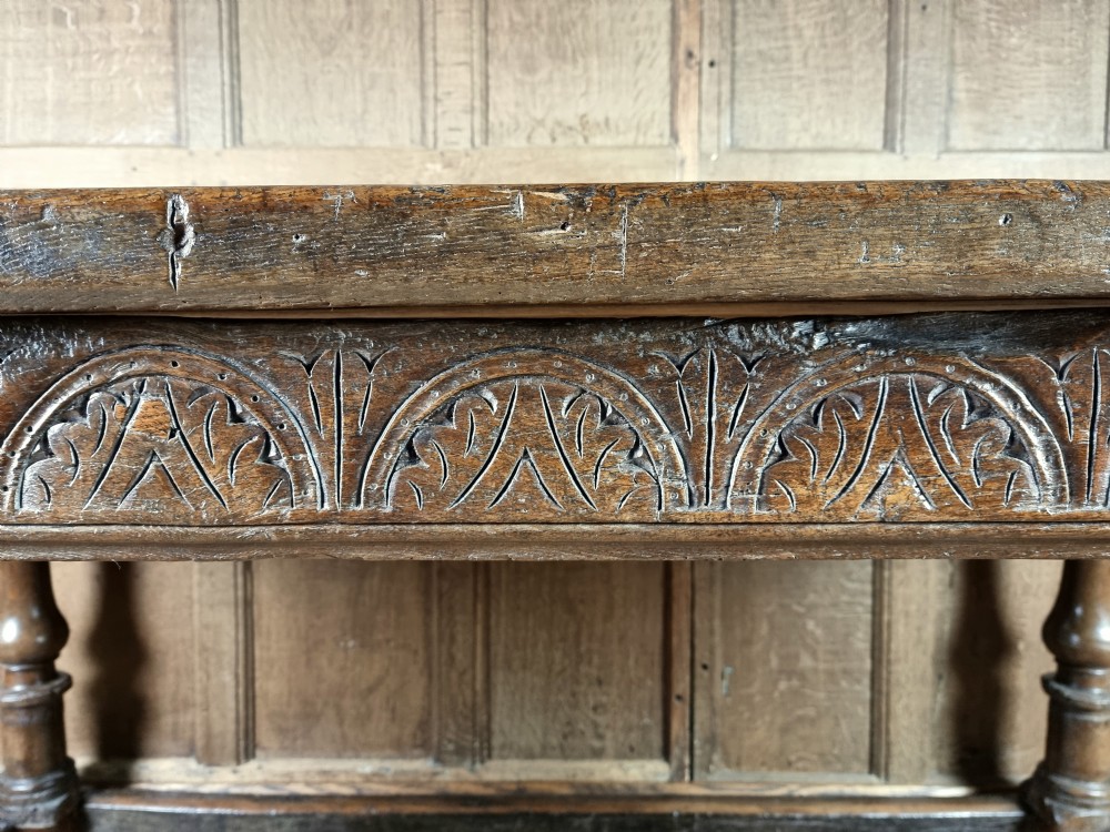 A 17th century oak refectory table. View X