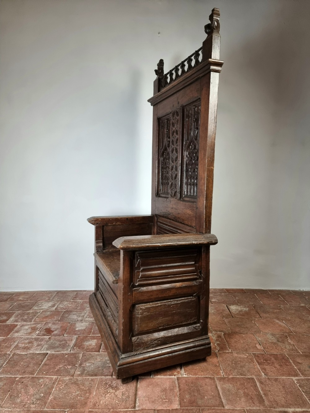 A 16th century gothic throne chair. View X