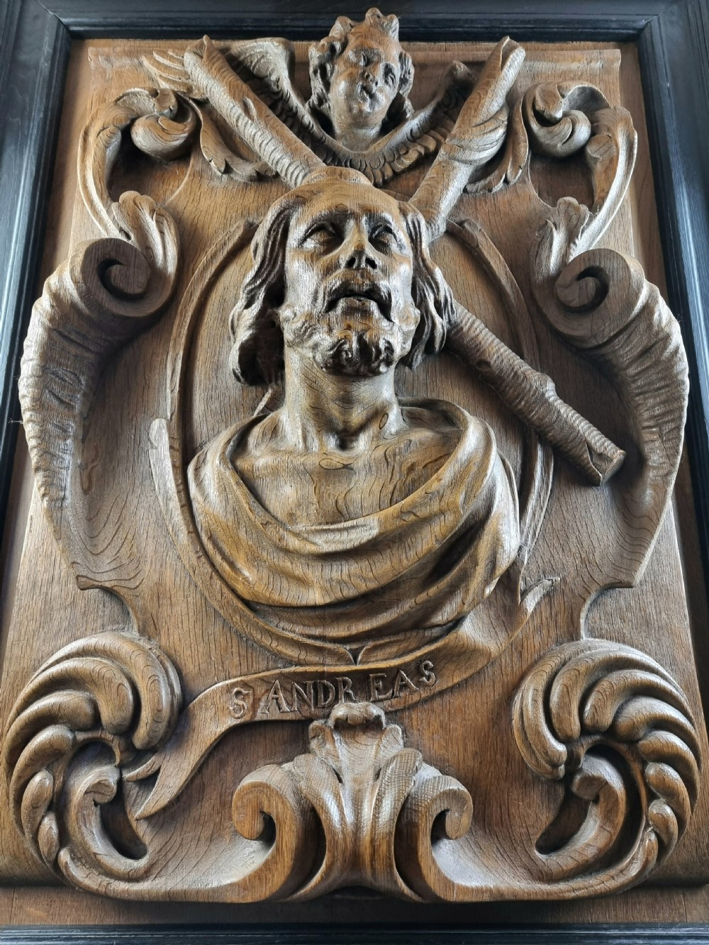 A large 17th century carved St Andreas, (Andrew).  View II