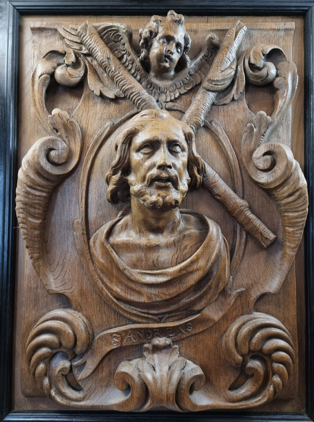 A large 17th century carved St Andreas, (Andrew).  View IV
