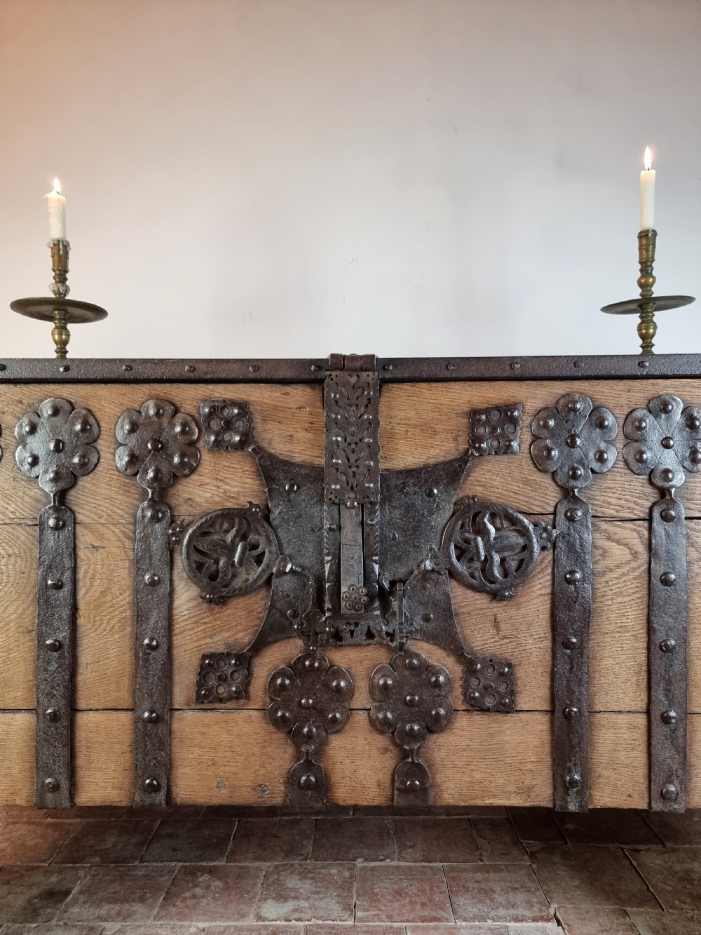 A 16th century iron bound coffer.  View II