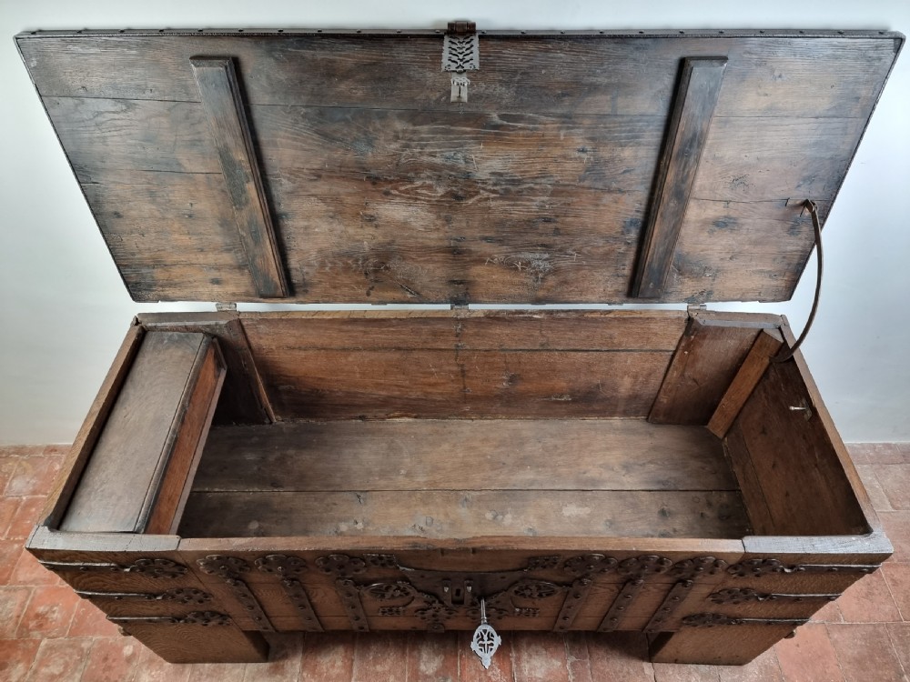 A 16th century iron bound coffer.  View VI