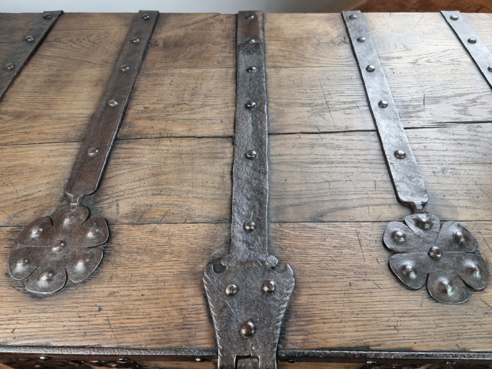 A 16th century iron bound coffer.  View XVI