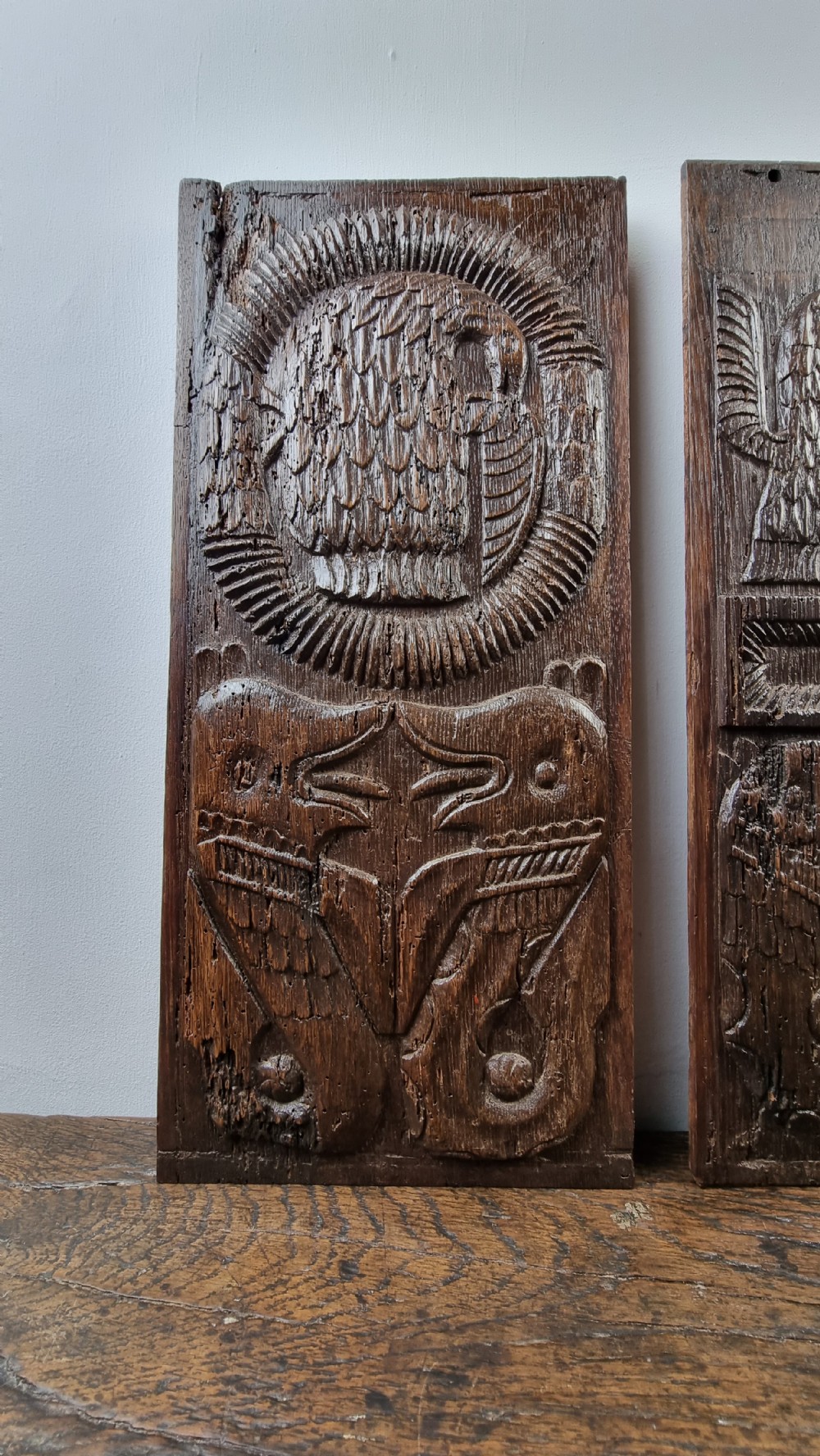 Three 16th century oak panels.  View II