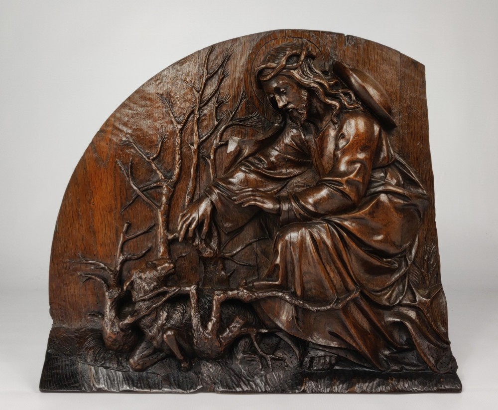 A Quality 18th Century Carved Oak Religious Fragment.