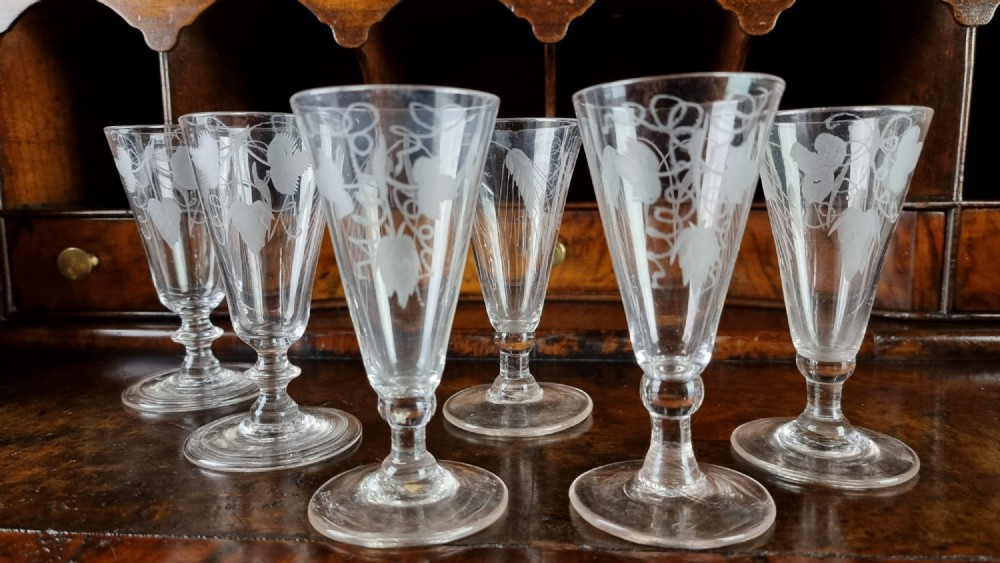 A Matched Set Of Six Small Georgian Ale Glasses.