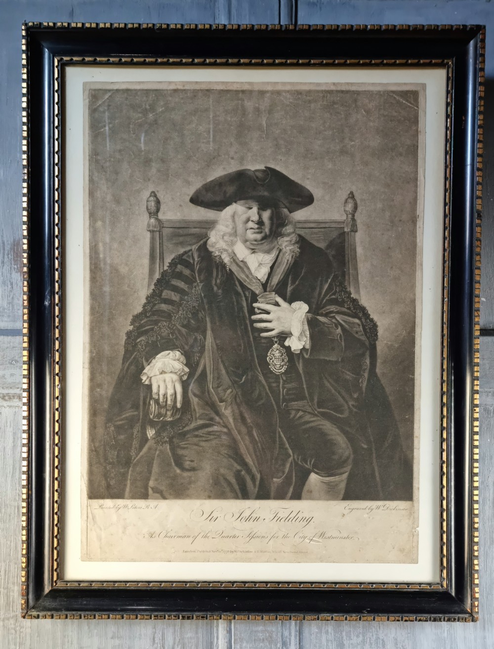 A large 18th century Mezzotint of Sir John fielding. 
