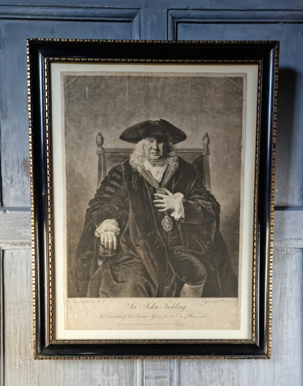 A large 18th century Mezzotint of Sir John fielding.  View II