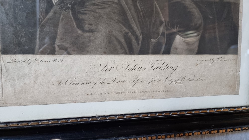 A large 18th century Mezzotint of Sir John fielding.  View IV