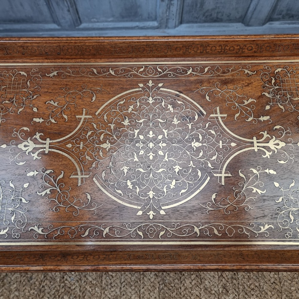 A 19thC padouk folding campaign table. View III