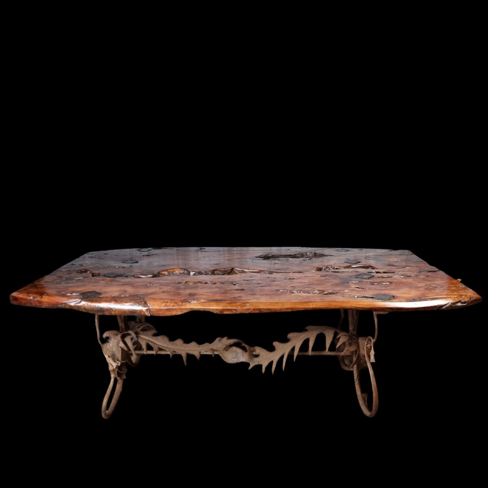 A massive sculptural yew wood refectory table. View III