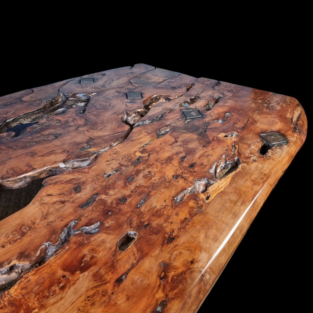 A massive sculptural yew wood refectory table. View XI