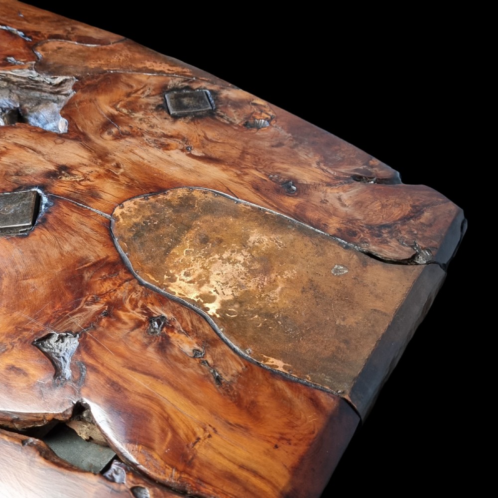 A massive sculptural yew wood refectory table. View XII