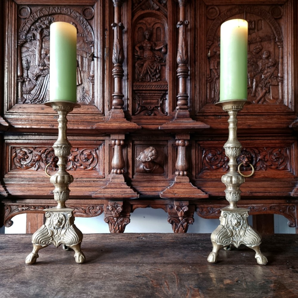 A large pair of 19th century pricket sticks.