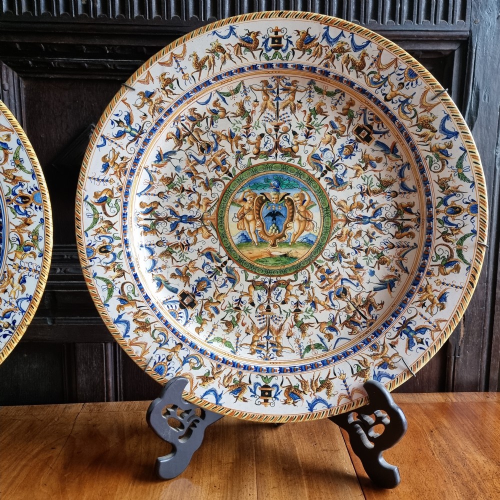 A large pair of 19th century majolica chargers. View II
