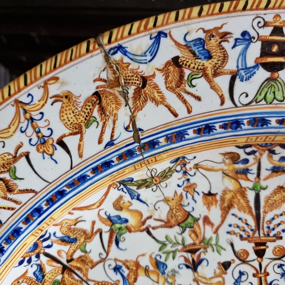 A large pair of 19th century majolica chargers. View V