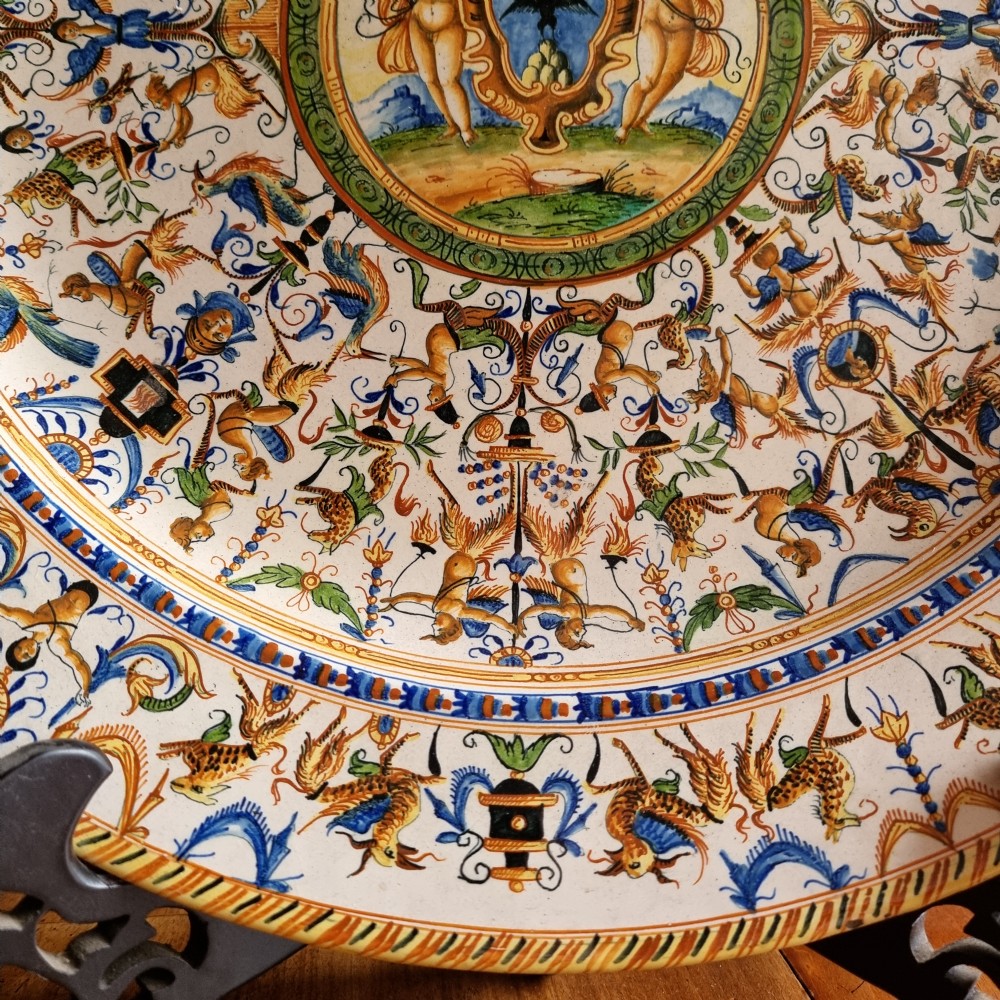 A large pair of 19th century majolica chargers. View VI