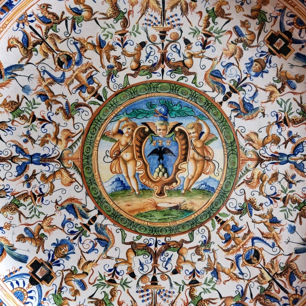 A large pair of 19th century majolica chargers. View VII