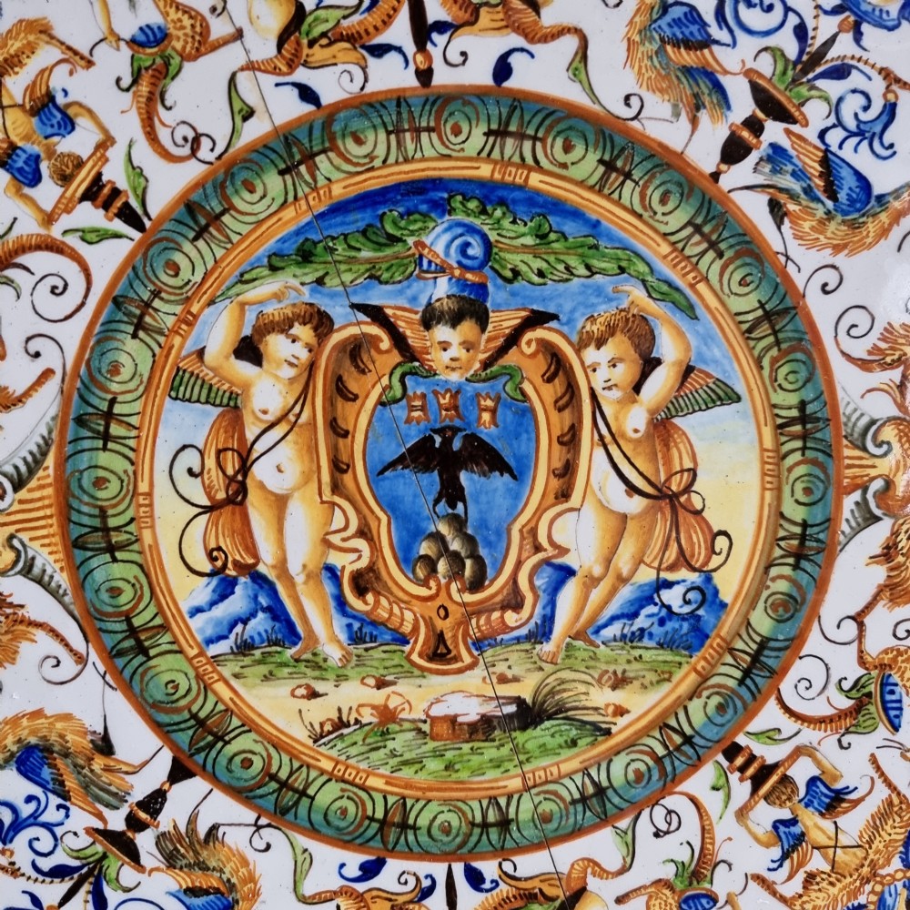 A large pair of 19th century majolica chargers. View XI